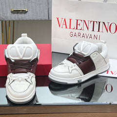 VALENTINO 25S GARAVANI OPEN SKATE SNEAKERS IN WHITE MIX BROWN LAMBSKIN STYLE 15