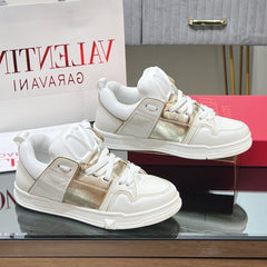 VALENTINO 25S GARAVANI OPEN SKATE SNEAKERS IN WHITE MIX GOLD LAMBSKIN STYLE 14