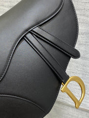 SADDLE BAG 24 IN BLACK CALFSKIN GOLD HARDWARE