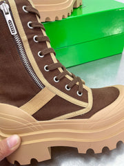 RIBBON BOMBER LACE-UP BOOTS IN RUSSET MIX PEANUT BROWN CANVAS