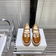 HIGH FLAT SANDALS WITH DOUBLE STRAP-DESIGN LEATHER CARAMEL BROWN