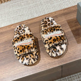 FURRY SLIDES IN LEOPARD PRINT RABBIT FUR