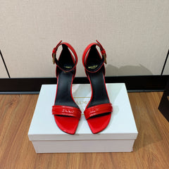 BALMAIN 25S SQUARE STRAP HIGH HEELS 100MM IN RED PATENT CALFSKIN