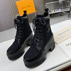 LAUREATE PLATFORM DESERT BOOT IN BLACK JACQUARD AND CALFSKIN