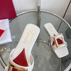 VIV' BY THE SEA LOVE METAL MULES IN WHITE CALFSKIN GOLD BUCKLE