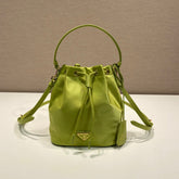 BUCKET BAG 19 IN APPLE GREEN RE-NYLON AND SAFFIANO LEATHER HANDLE