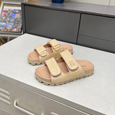 MM DOUBLE STRAP FLAT SANDALS IN BEIGE RAFFIA