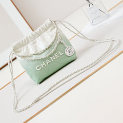 CC MINI 20 HOBO BAG IN WHITE MIX LIGHT GREEN CALFSKIN