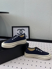 LACELESS SNEAKERS PLATFORM IN DENIM BLUE CANVAS
