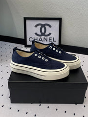 LACELESS SNEAKERS PLATFORM IN DENIM BLUE CANVAS