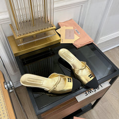 Cap Toe Mules Metallic Gold Color Sheepskin