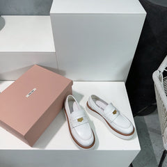 Thick-Soled Loafers Shoes White Cowhide