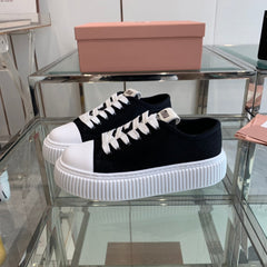 Sneakers High Sole Black And White Canvas