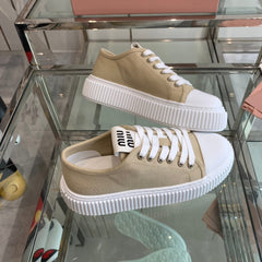 Sneakers High Sole Khaki And White Canvas