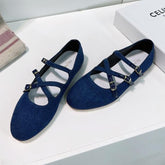 FLAT MARY JANE IN NAVY BLUE FABRIC