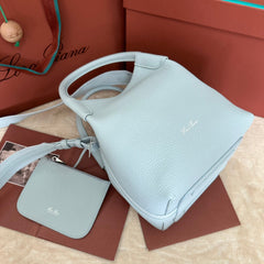 SMALL 21 BALE BAG IN LIGHT BLUE GRAINED CALFSKIN WITH SILVER HARDWARE