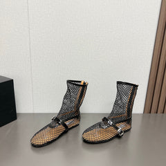 ALAIA SHORT BOOTS IN BLACK MESH FISHNET