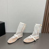 ALAIA SHORT BOOTS IN WHITE MESH FISHNET