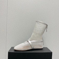 ALAIA SHORT BOOTS IN SILVER MESH FISHNET