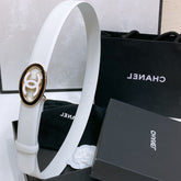 CC 30MM BELT IN WHITE SMOOTH CALFSKIN WHITE MIX BLACK METAL HARDWARE