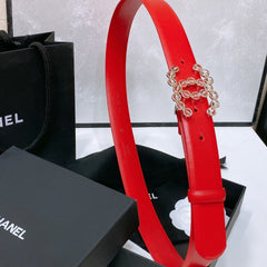 CC BELT 30 MM IN CHERRY RED CALFSKIN PEARL LOGO WITH GOLD HARDWARE