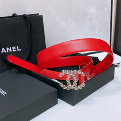 CC BELT 30 MM IN CHERRY RED CALFSKIN PEARL LOGO WITH GOLD HARDWARE