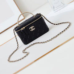 CHANEL 25S MINI VANITY BAG 16 CM IN BLACK LAMBSKIN WITH CRYSTAL-EMBELLISHED CC LOGO