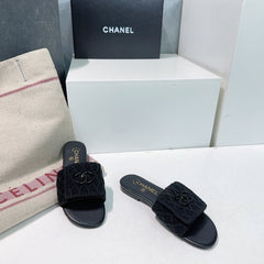 KNIT BLACK FABRIC FLAT SLIDE