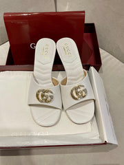 GG HIGH HEELS 70 IN WHITE LAMBSKIN GOLD HARDWARE WITH CRYSTALS