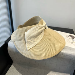 MM OPEN-TOP STRAW HAT IN LIGHT BEIGE WITH LARGE BOW