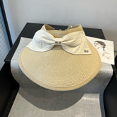 MM OPEN-TOP STRAW HAT IN LIGHT BEIGE WITH LARGE BOW