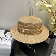 MM STRAW HAT IN BEIGE WITH RHINESTONE EMBELLISHED