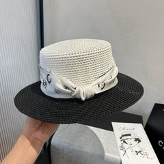 FLAT STRAW HAT BLACK AND WHITE 673935