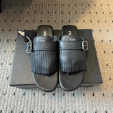 PRADA 25S SHUFFLE LEATHER THONG SANDALS IN BLACK CALFSKIN