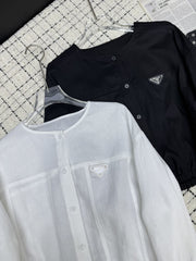 PRADA 25S LIGHTWEIGHT ROUND-NECK LINEN JACKET 368