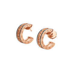 ZERO 1 ROCK PINK GOLD EARRINGS WITH STUDDED SPIRAL AND BLACK CERAMIC