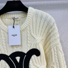 Celin Black Triomphe Cream Sweater