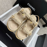 CC FOOTWEAR – BEIGE BRAIDED RAFFIA SANDALS