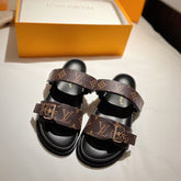 LV GOLD BUCKLE SANDALS IN BROWN MONOGRAM CANVAS