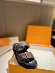 LV GOLD BUCKLE SANDALS IN BROWN MONOGRAM CANVAS