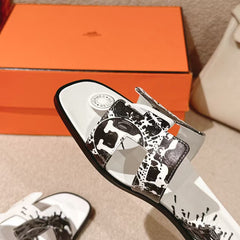 0RAN SANDAL IN BLACK MIX WHITE CALFSKIN