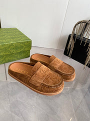 GG LOAFERS IN BROWN MONOGRAM EMBOSSED SUEDE