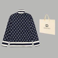 GUCCI ZIP-UP KNITTED JACKET IN NAVY BLUE