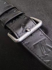 LV SHOULDER BAG 48 IN BLACK CALFSKIN EMBOSSED STRAP