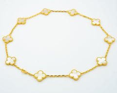 VINTAGE WHITE MOP NECKLACE 10 MOTIFS GOLD