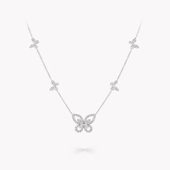 MULTI BUTTERFLY SILHOUETTE SILVER DIAMOND NECKLACE