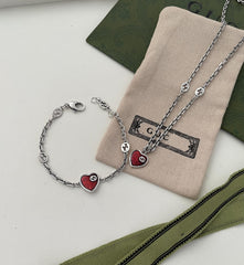 GG HEARTS STERLING SILVER RED ENAMEL PENDANT NECKLACE