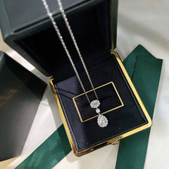 OVAL AND PEAR SHAPE SILVER DIAMOND DROP NECKLACE