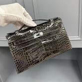 HM KELLY MINI 22 IN BROWN AMERICAN ALLIGATOR SILVER BUCKLE