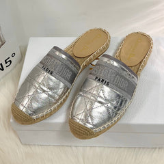 GRANVILLE ESPADRILLE MULE SILVER QUILTED CANNAGE CALFSKIN